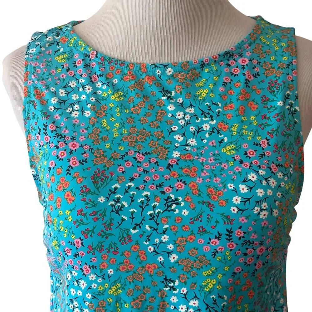 Lands End Floral Tankini Tank Top Womens Size 4 Turquoise UPF 50 Swim Beach